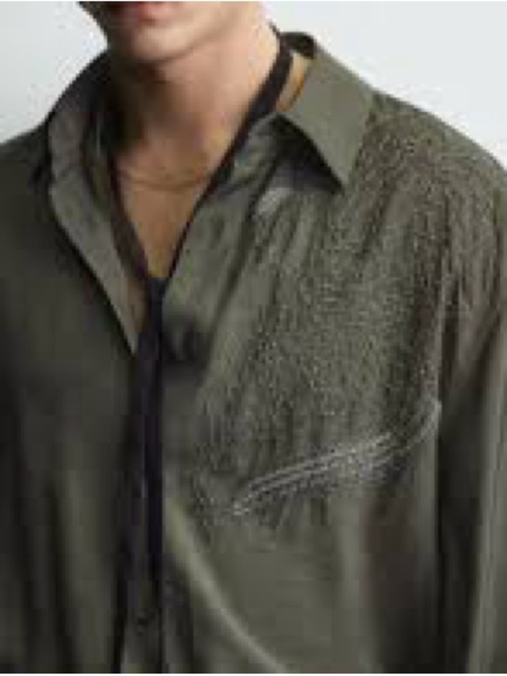 Zara Men Limited Edition Floral Beaded Embroidered Shirt NWT Gunmetal Green